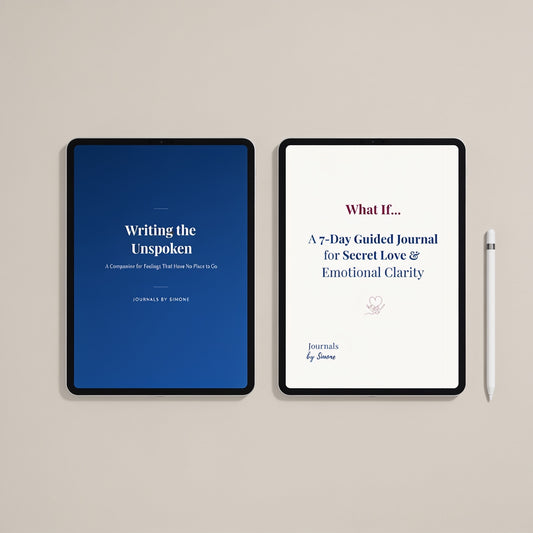 Begin and Deepen Bundle – What If 7-Day Journal and Writing the Unspoken eBook for secret love and emotional clarity by Journals by Simone