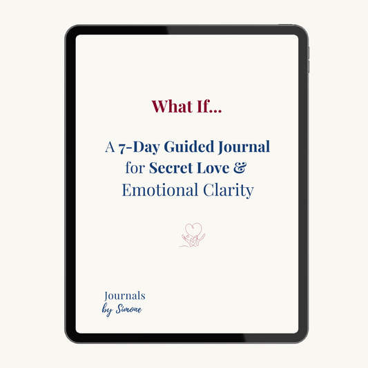 Digital mockup of a 7-day guided journal for secret love and emotional clarity on a tablet screen.
