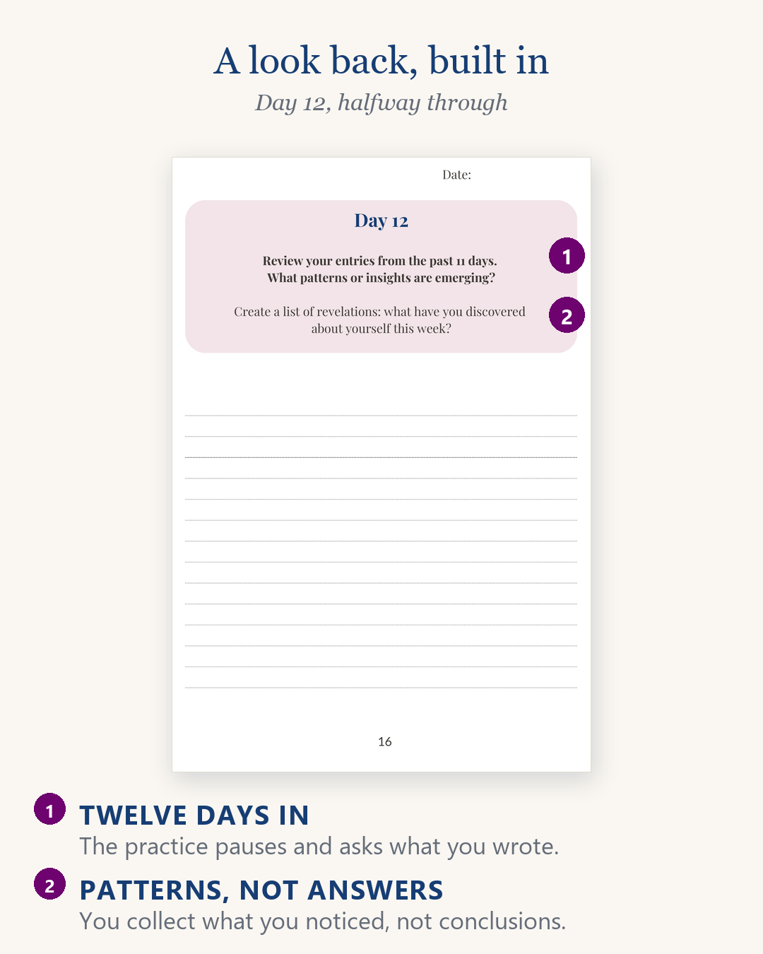 Emotional Clarity Calendar companion journal, day 12 with a built-in look back at what you have written