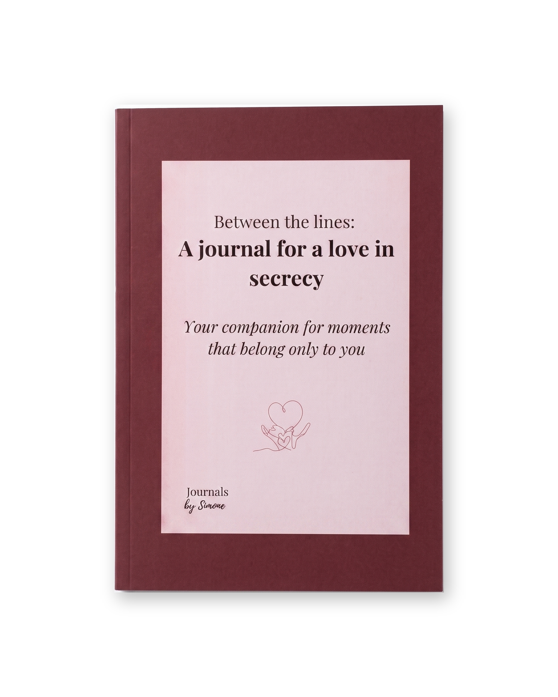 Love in Secrecy Journal print edition, burgundy softcover paperback, flatlay front view on white background