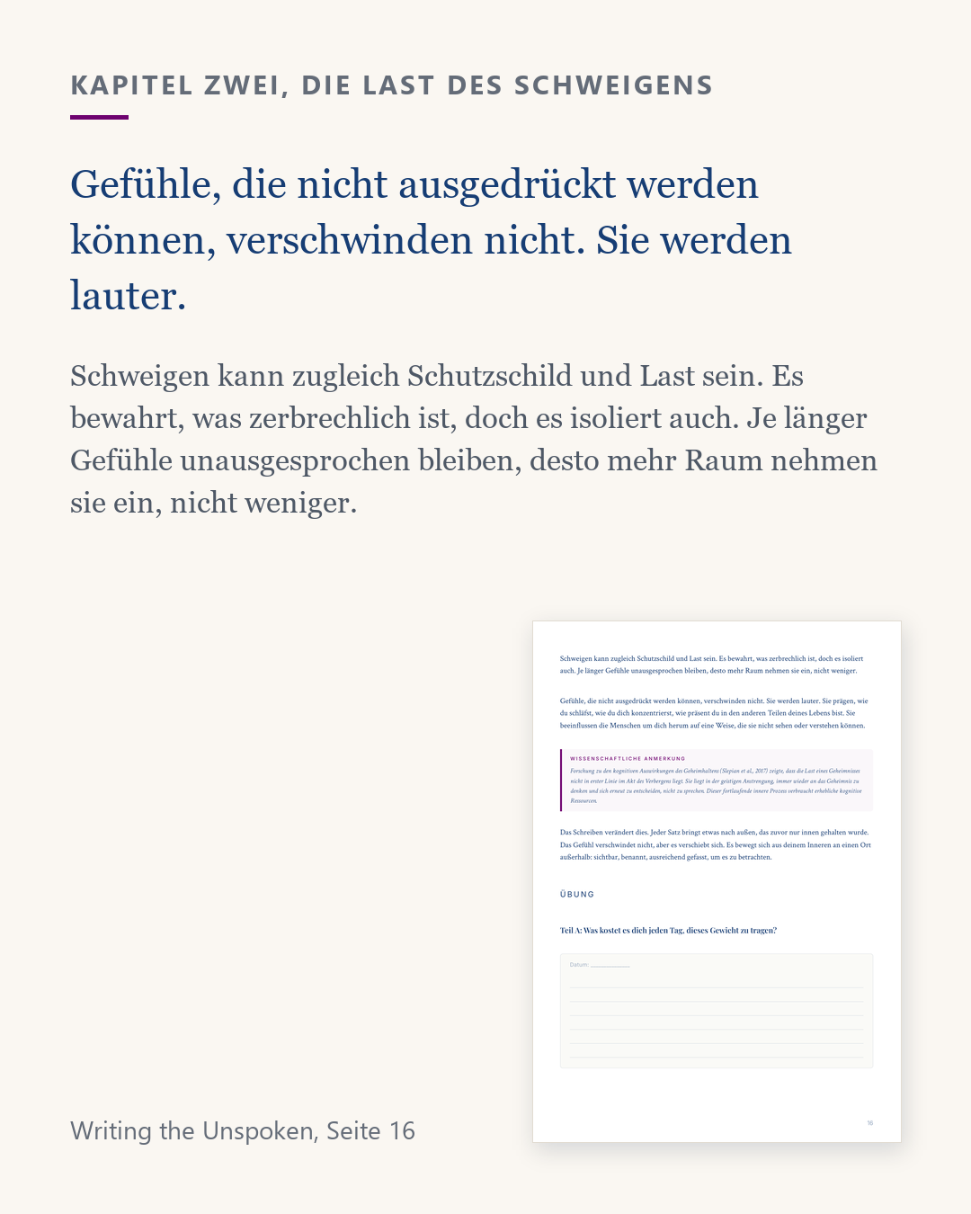 Auszug aus Writing the Unspoken, Seite 16, unausgesprochene Gefühle werden lauter