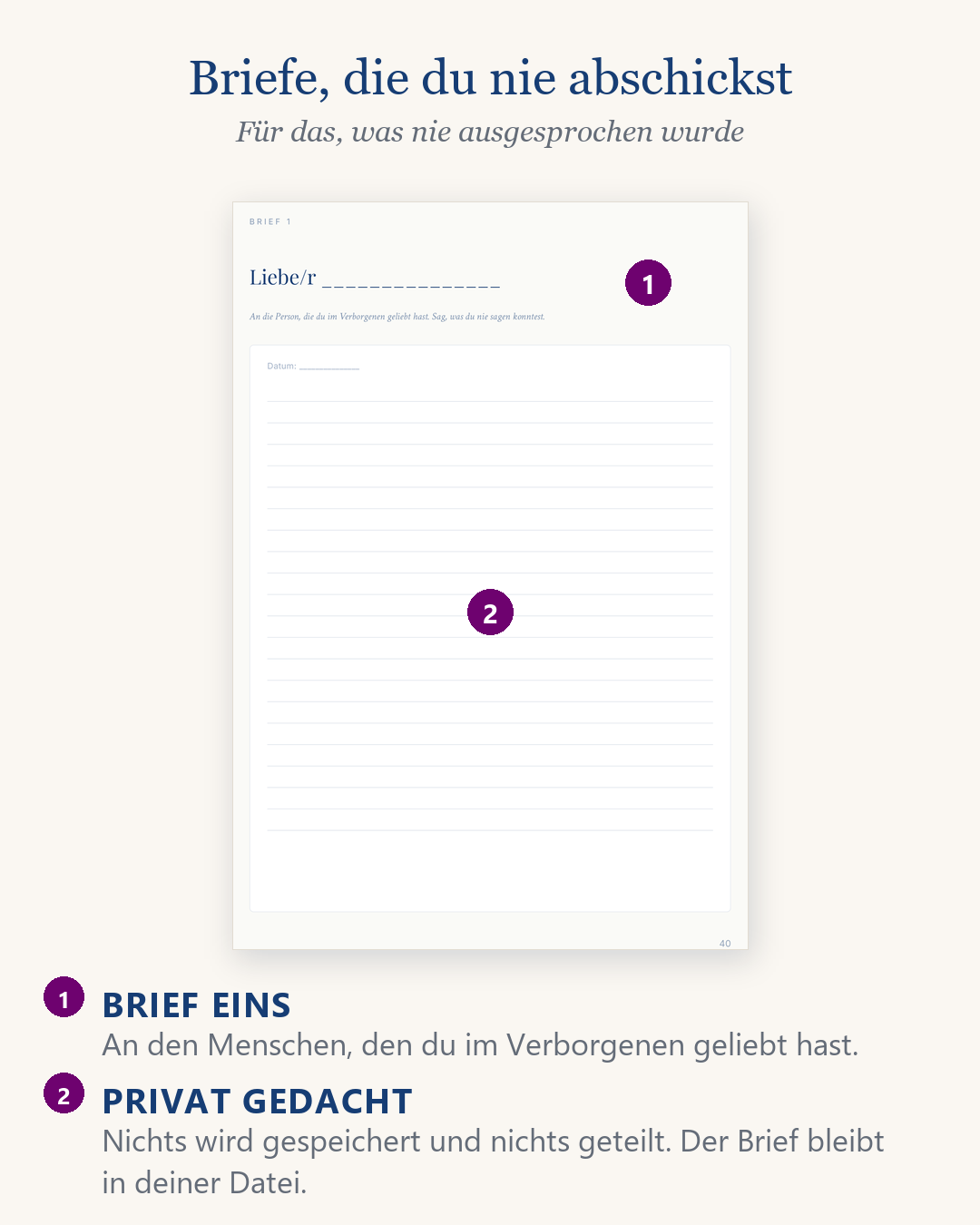 Writing the Unspoken eBook, geführte Seite für einen Brief, den du nie abschickst