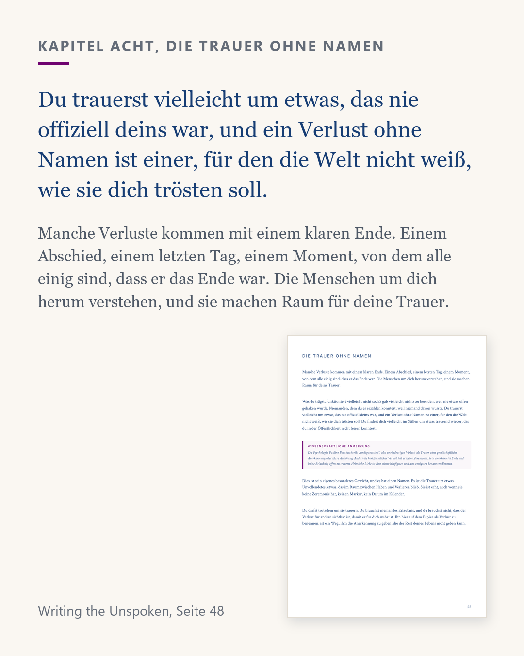 Auszug aus Writing the Unspoken, Seite 48, die Trauer um einen Verlust ohne Namen