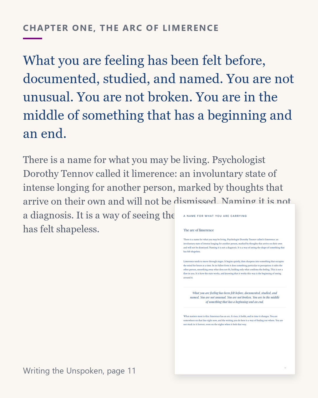 Excerpt from Writing the Unspoken, page 11, on a feeling that has a beginning and an end